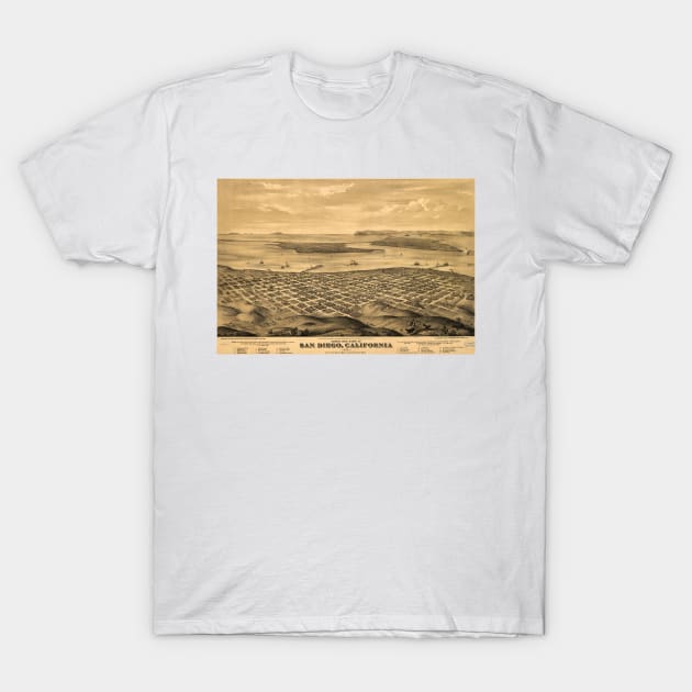 Vintage Pictorial Map of San Diego (1876) T-Shirt by Bravuramedia